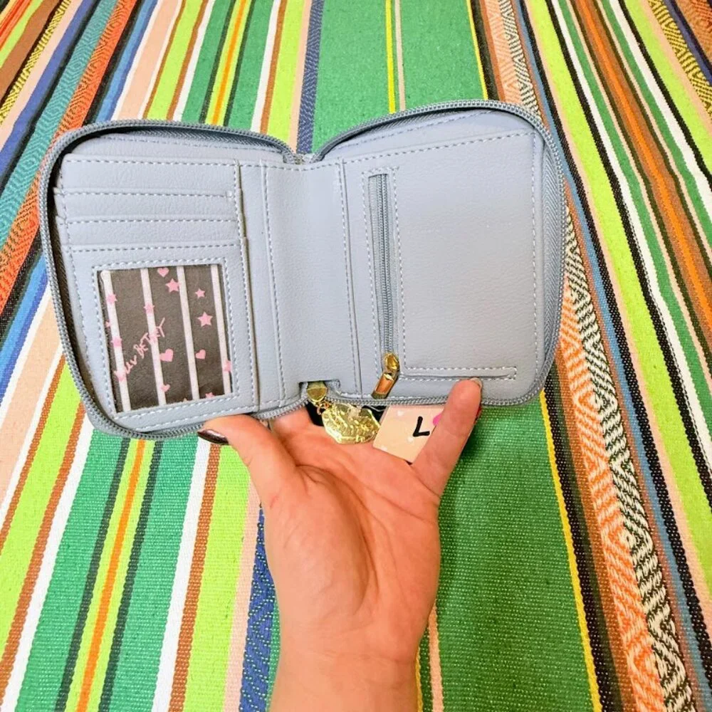 Luv Betsey Jessy Zip Around Wallet in 'Denim' Blue Embroidered  Faux Leather NWT